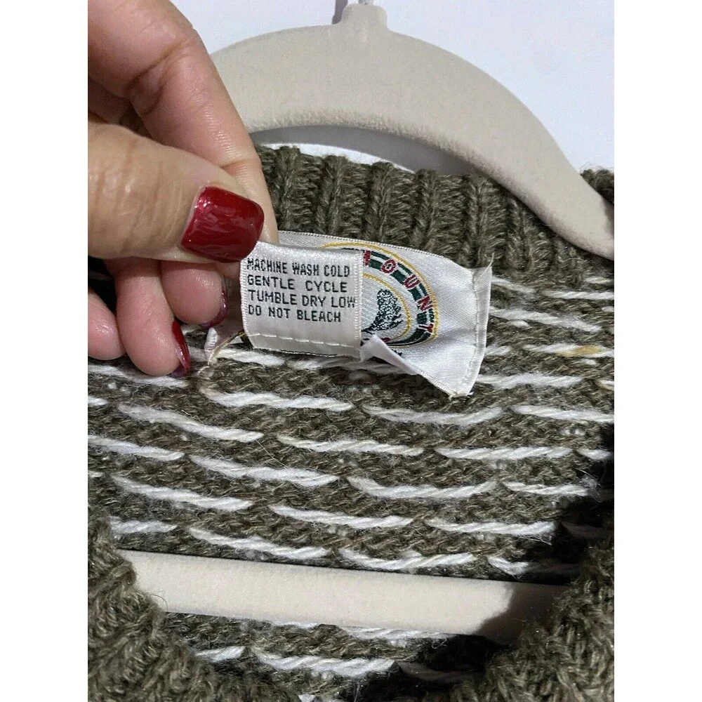 Vintage Catamount Trail Cardigan Sweater L Tan Wool Fair Isle Grandma‎ Cabincore